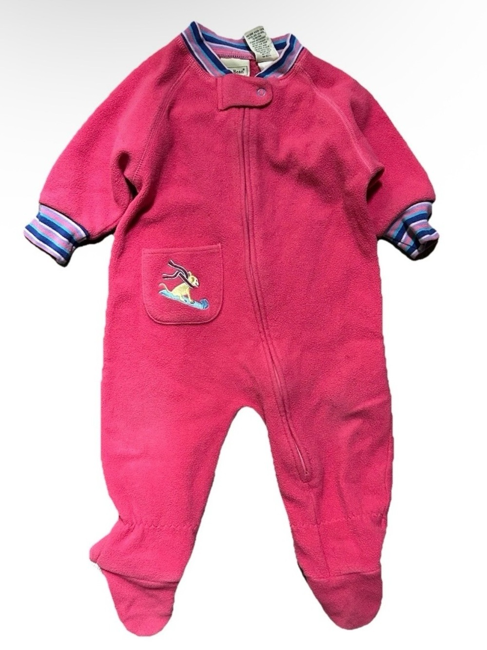 Vintage LL Bean Baby Girl Pink Fleece Footie Pajamas Size 6-12 Months